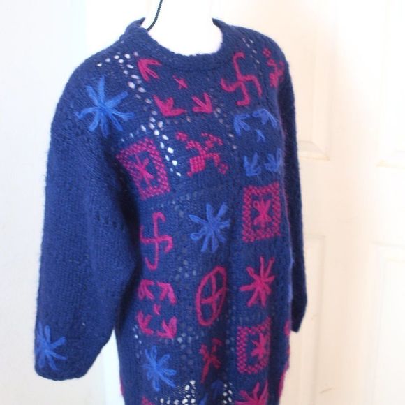 Internationale‎ Handknitted Sweater Dress Blue L - Picture 6 of 9